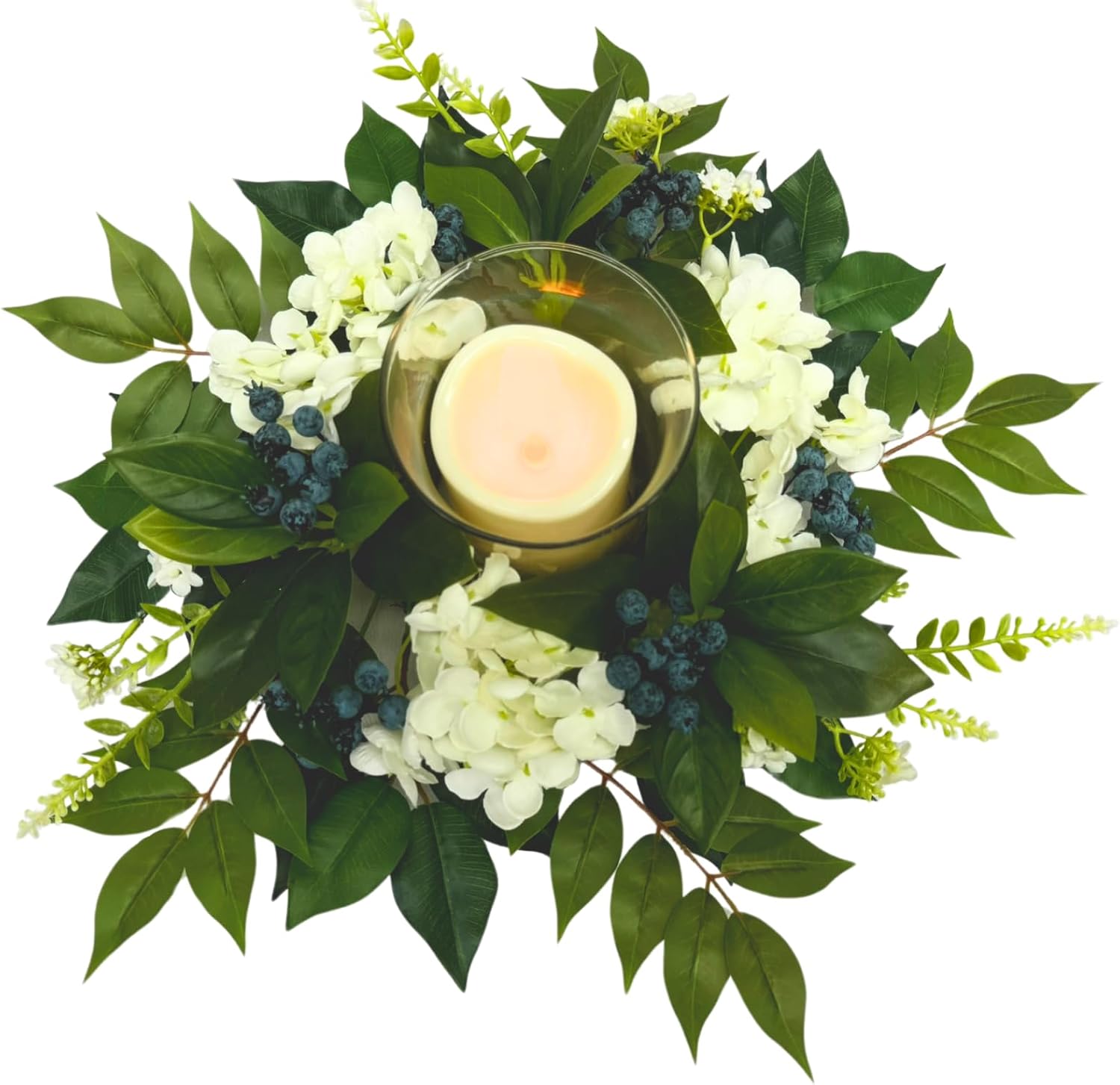 Candle Holder Centerpiece with Glass Hurricane and White Hydrangeas, additional listing view 3
