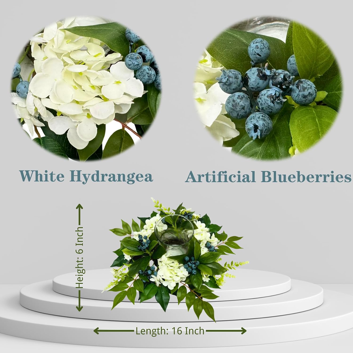Candle Holder Centerpiece with Glass Hurricane and White Hydrangeas, additional listing view 4