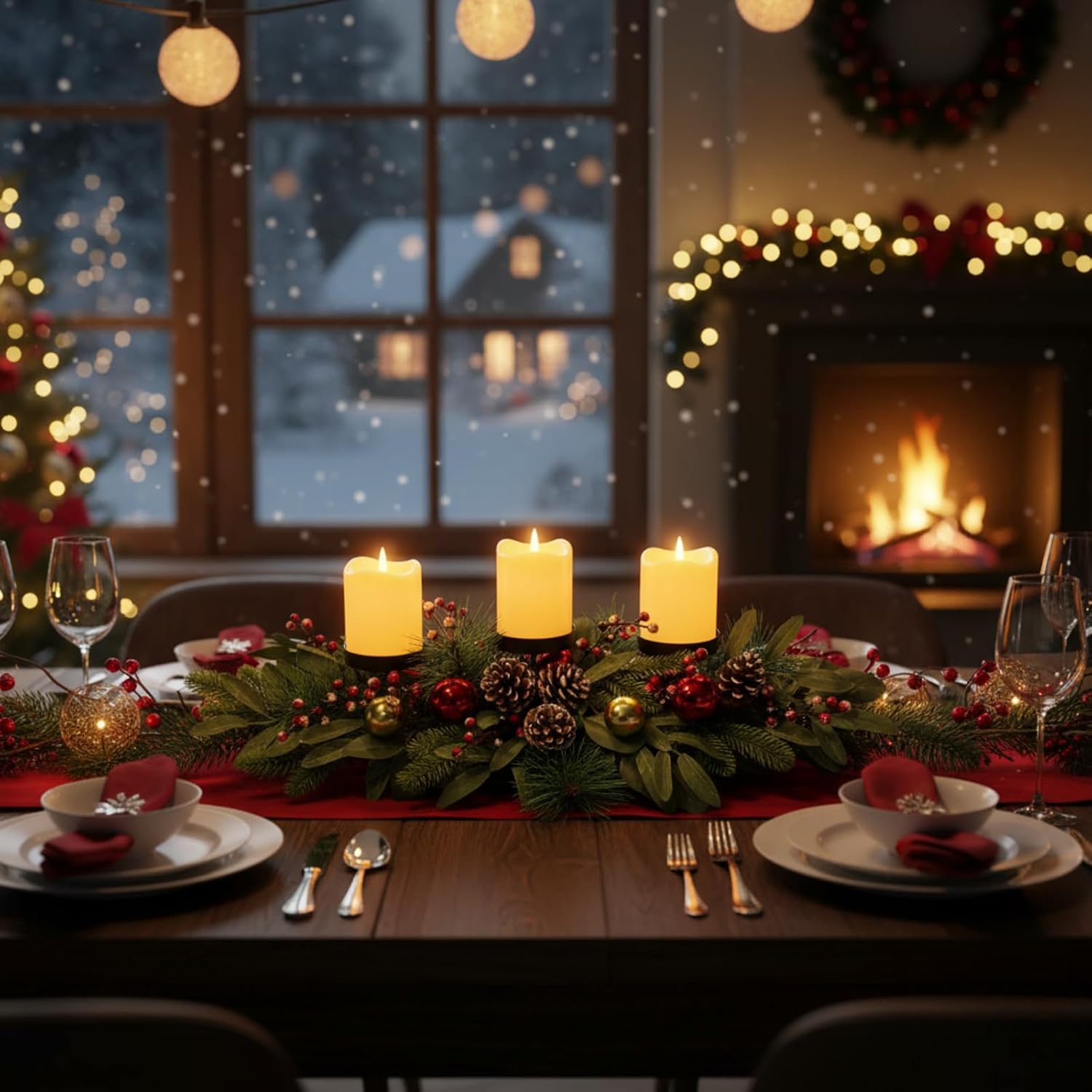 Christmas 3 Candle Holder Centerpiece with Red Berries, Ornaments, additional listing view 6