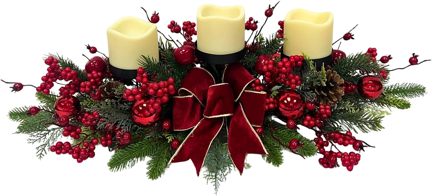 Christmas Candle Holder Centerpiece with 3 Pillar Candle Platforms, main product view