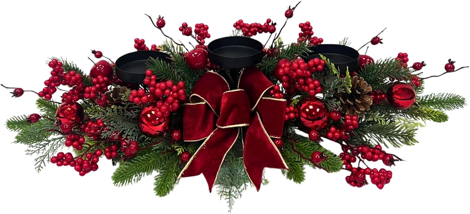Christmas Candle Holder Centerpiece with 3 Pillar Candle Platforms, additional listing view 2