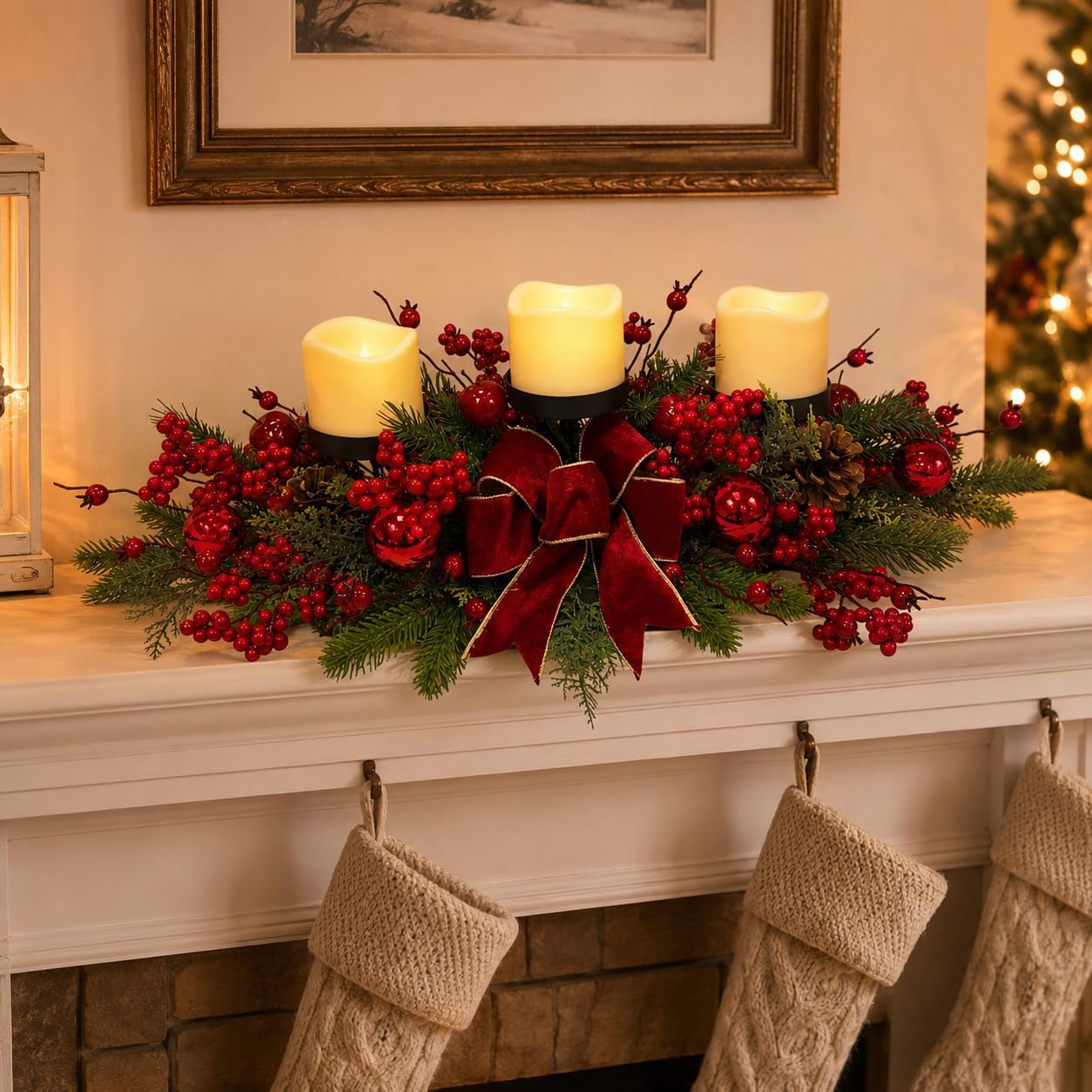 Christmas Candle Holder Centerpiece with 3 Pillar Candle Platforms, additional listing view 5