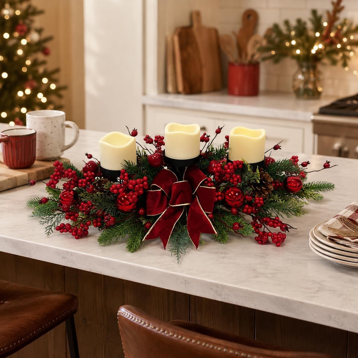 Christmas Candle Holder Centerpiece with 3 Pillar Candle Platforms, additional listing view 6