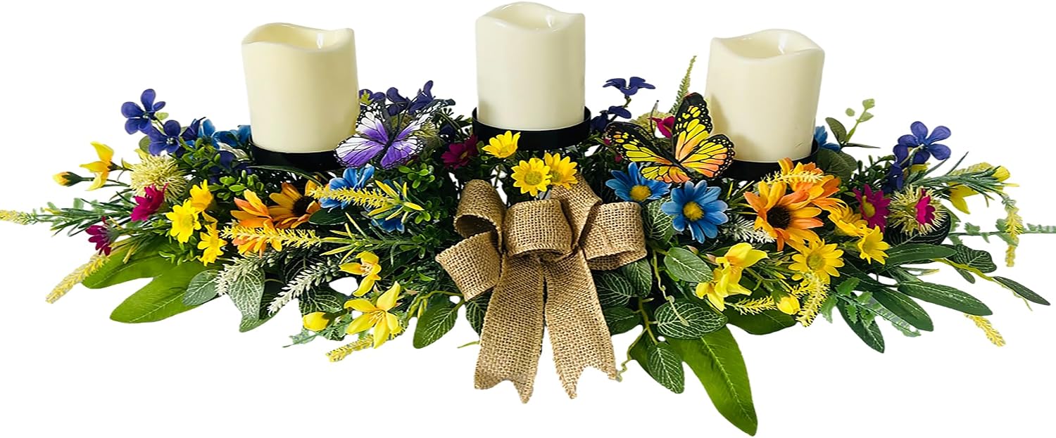 Floral Candle Holder Centerpiece with Butterflies and Wildflowers, main product view