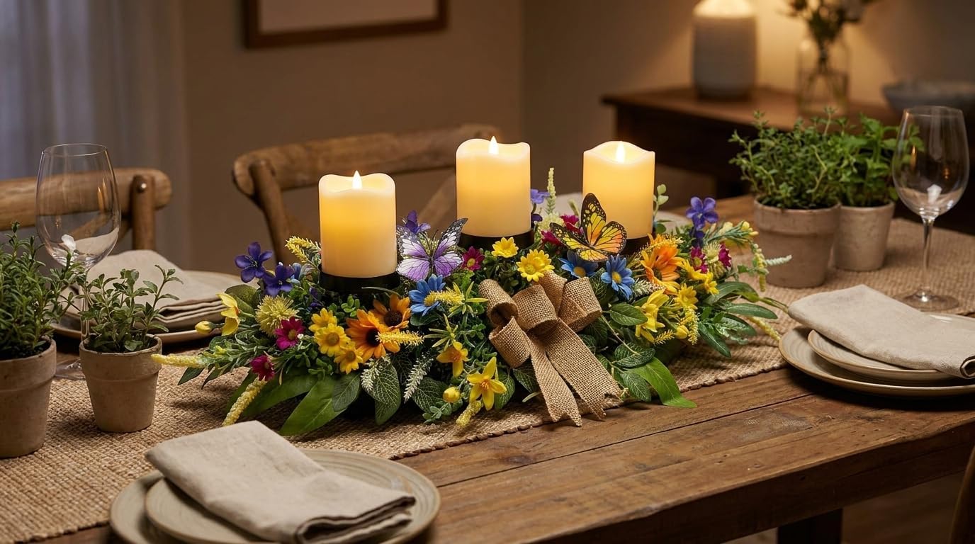 Floral Candle Holder Centerpiece with Butterflies and Wildflowers, additional listing view 3