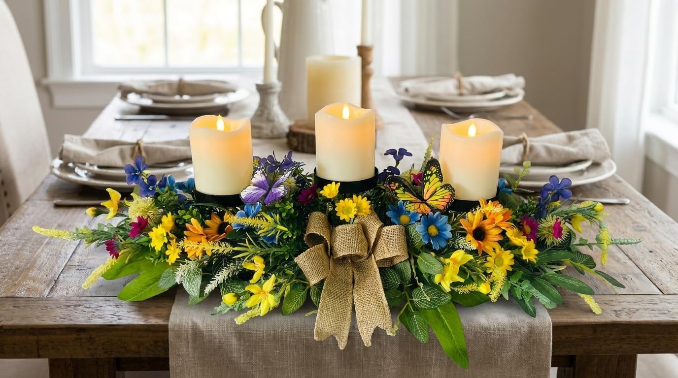 Floral Candle Holder Centerpiece with Butterflies and Wildflowers, additional listing view 5