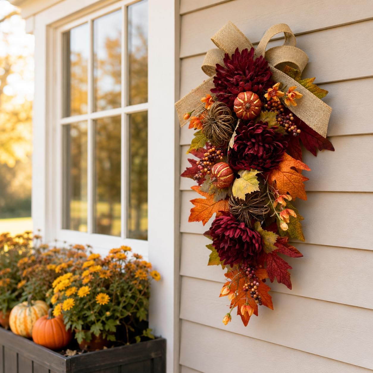 Lighted Burgundy Fall Door Swag shown in an additional Amazon listing detail view