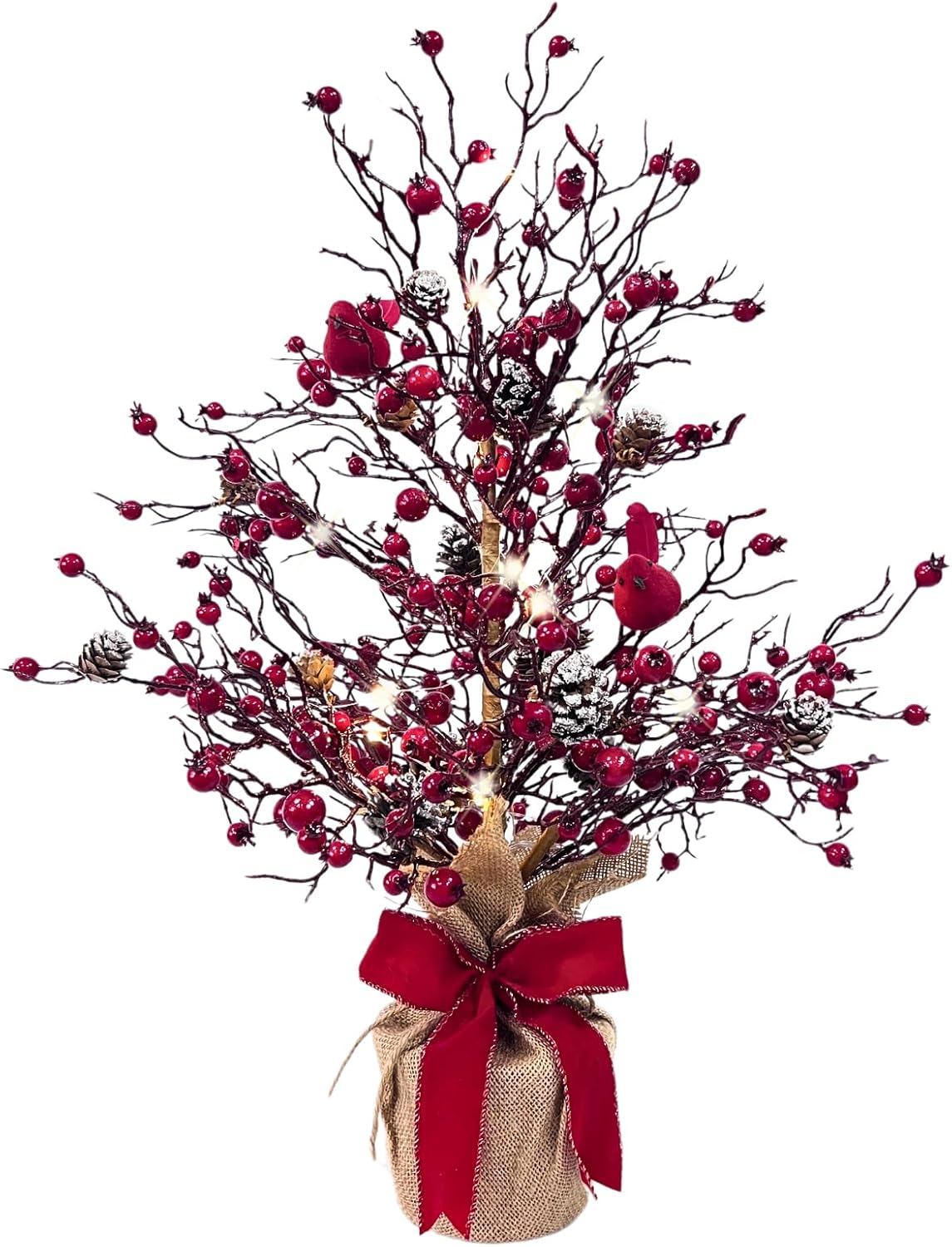 Lighted Christmas Berry Tree with Cardinals, Pinecones and Red Bow, additional listing view 2
