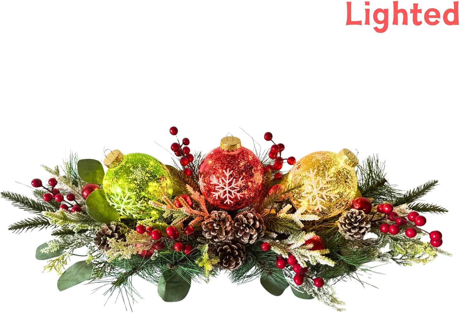 Lighted Christmas Centerpiece with 3 Snowflake Ball Ornaments, additional listing view 2
