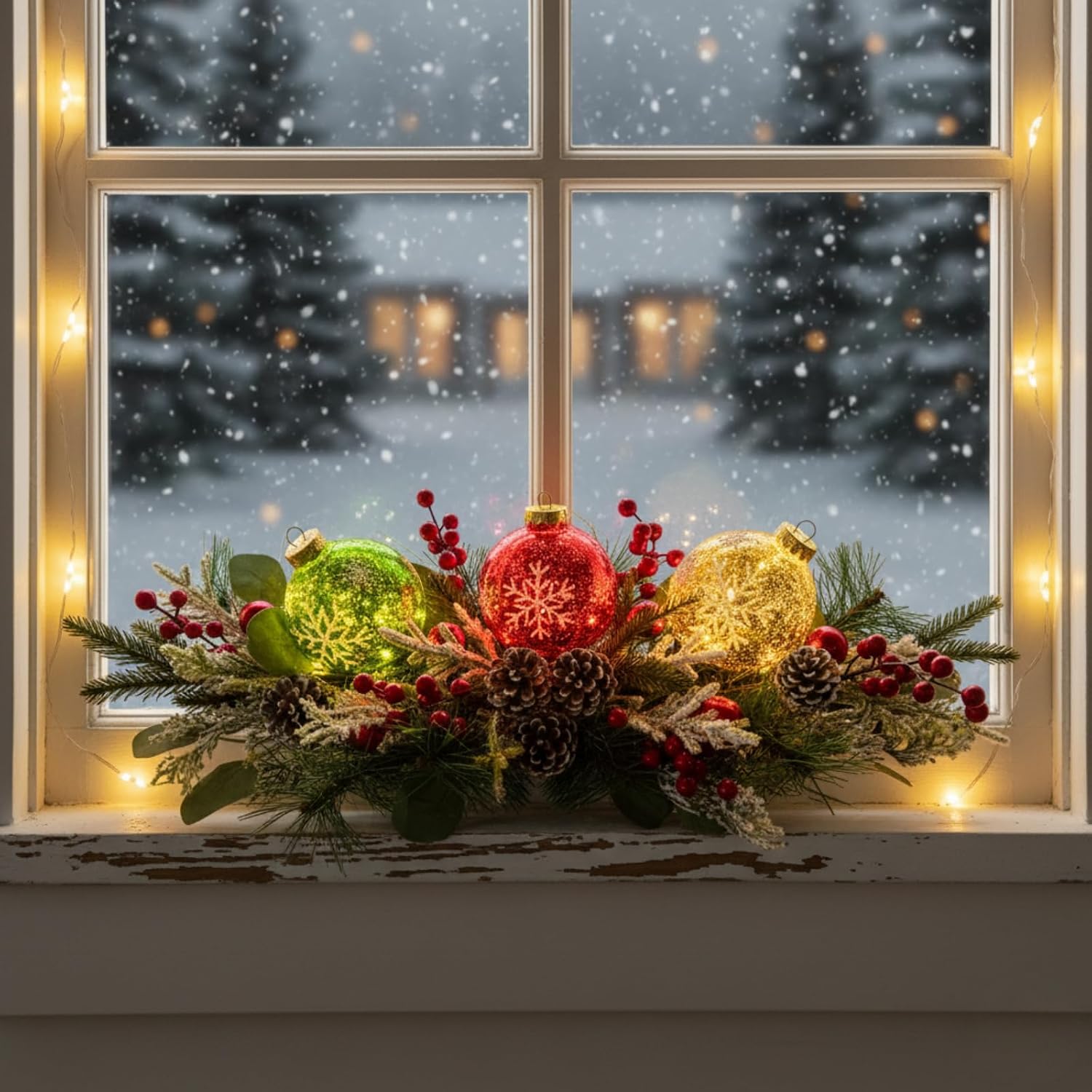Lighted Christmas Centerpiece with 3 Snowflake Ball Ornaments, additional listing view 5