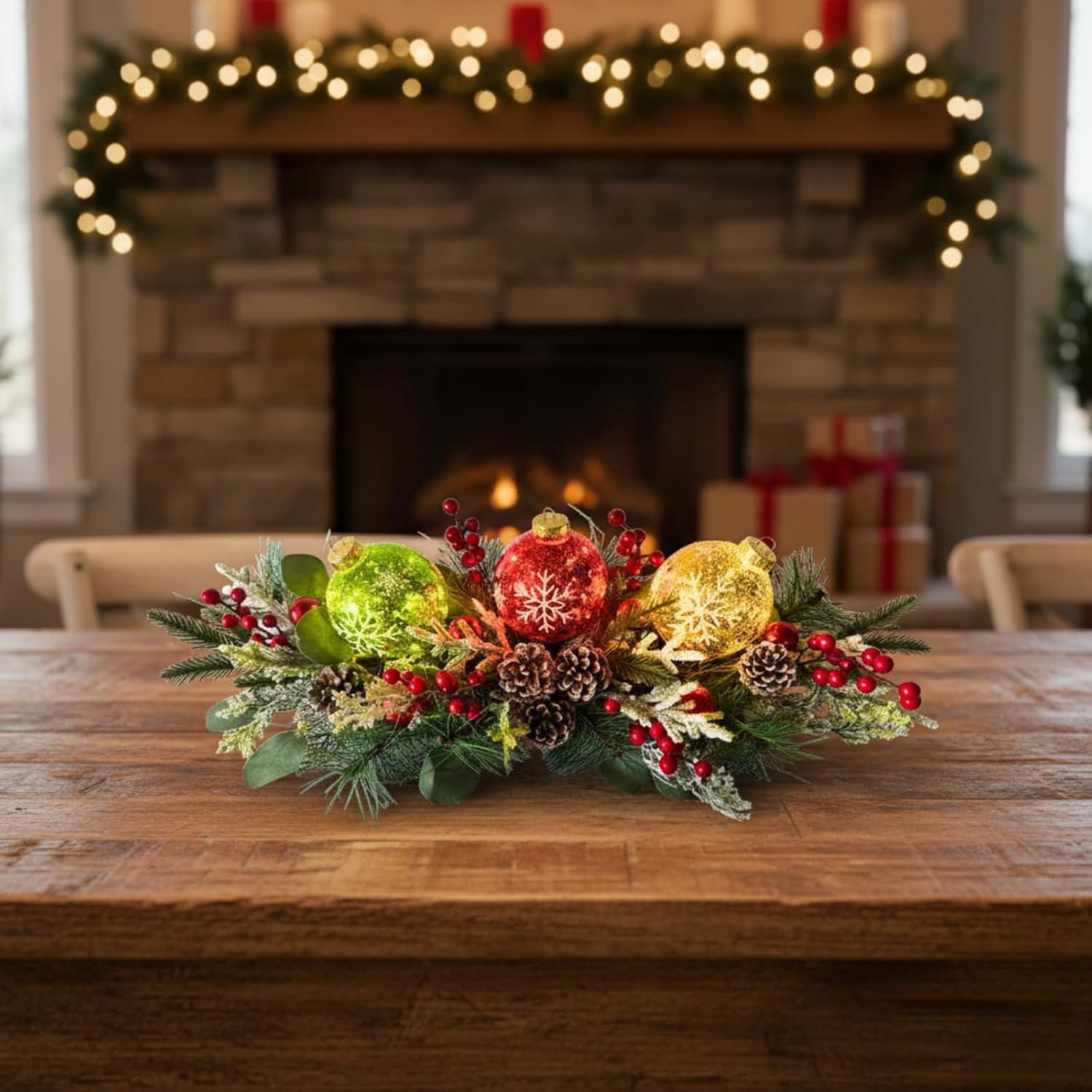 Lighted Christmas Centerpiece with 3 Snowflake Ball Ornaments, additional listing view 6