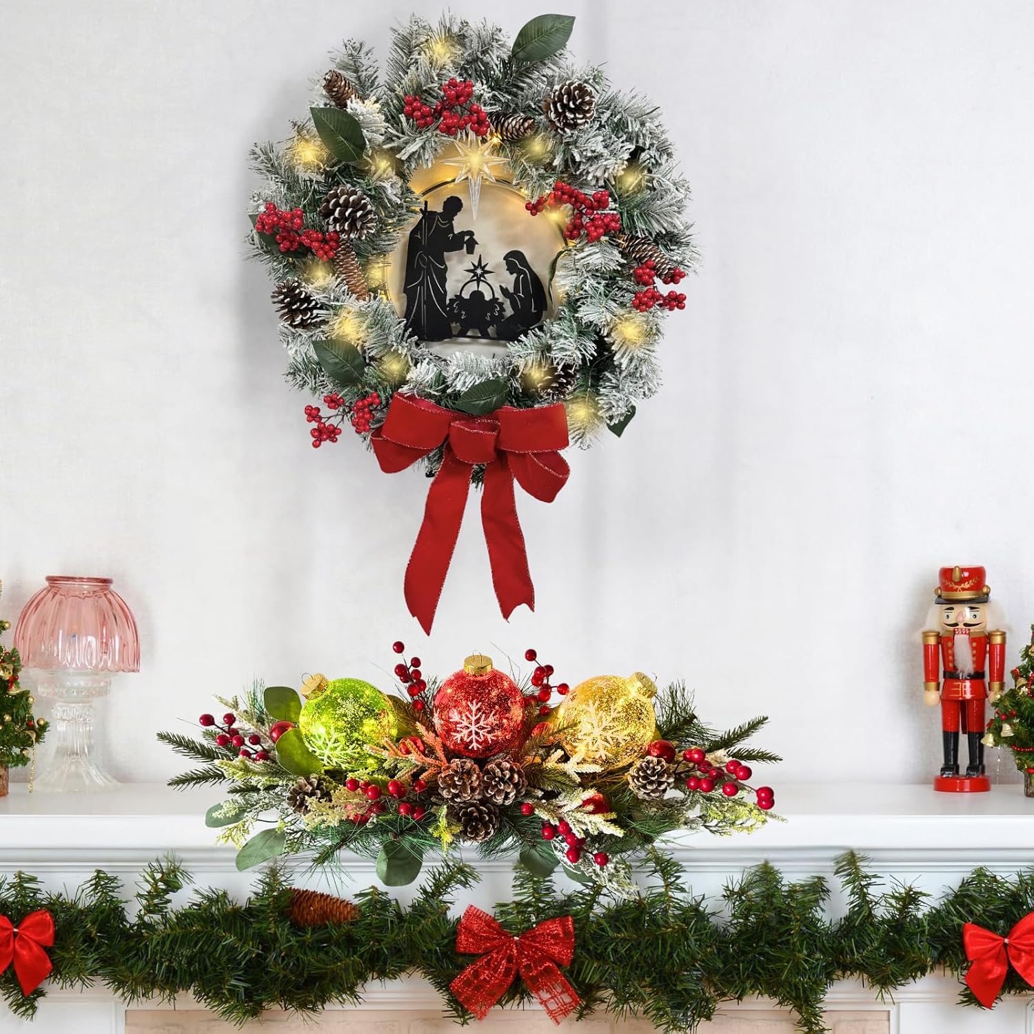Lighted Christmas Centerpiece with 3 Snowflake Ball Ornaments, additional listing view 7