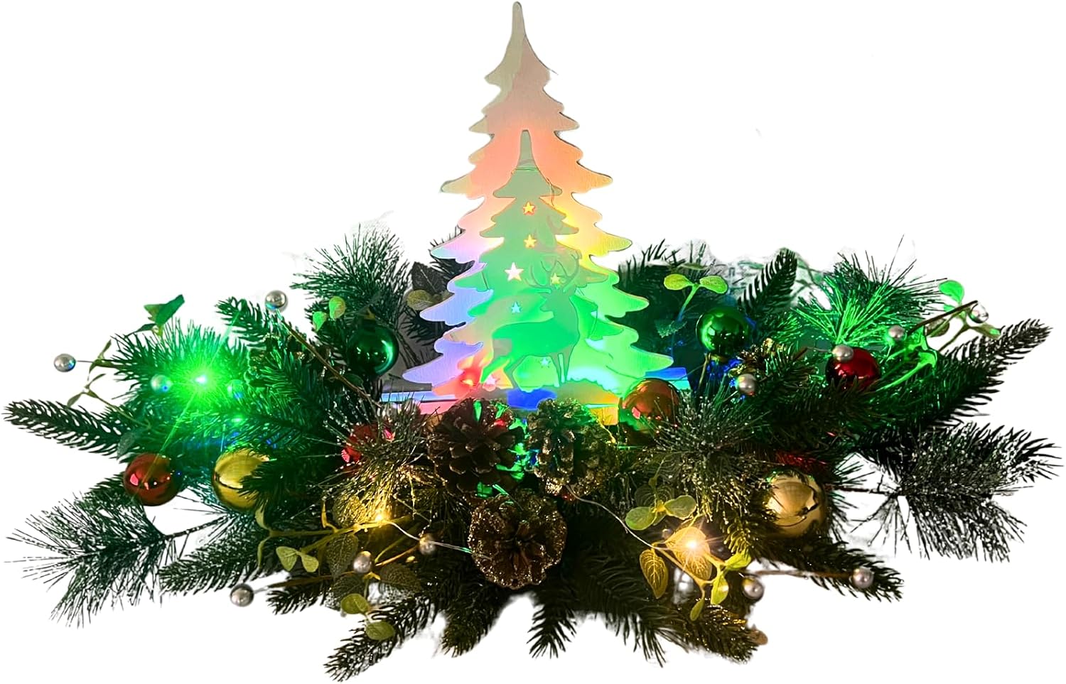 Lighted Christmas Centerpiece with Timer and Wooden Reindeer, main product view
