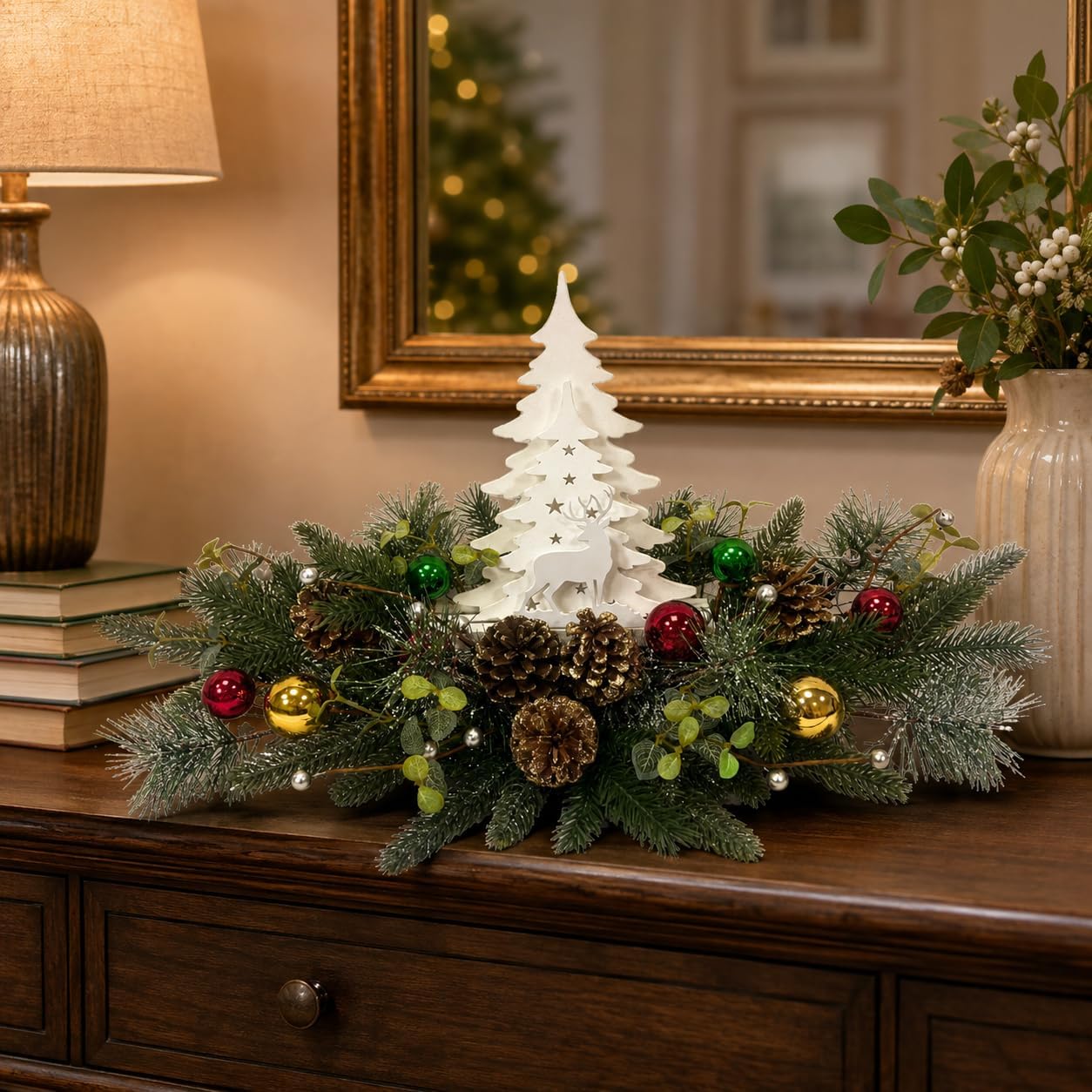 Lighted Christmas Centerpiece with Timer and Wooden Reindeer, additional listing view 4