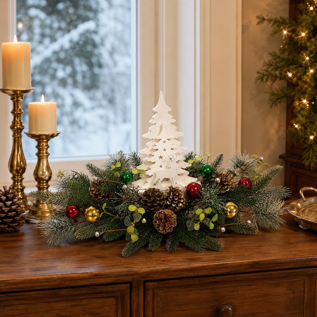 Lighted Christmas Centerpiece with Timer and Wooden Reindeer, additional listing view 5