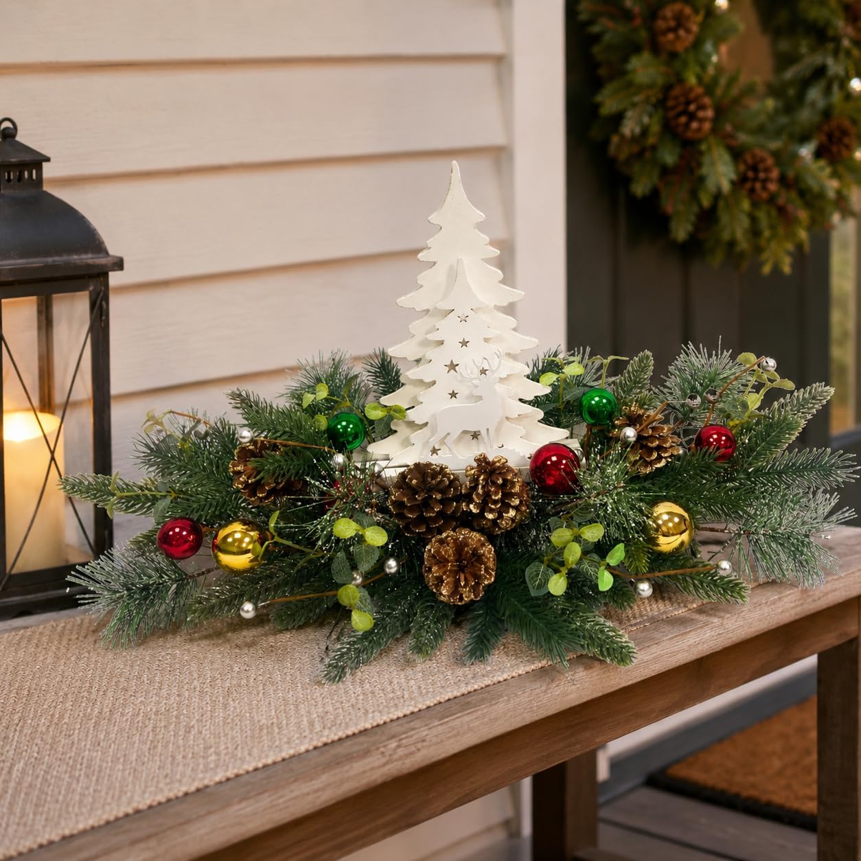 Lighted Christmas Centerpiece with Timer and Wooden Reindeer, additional listing view 6