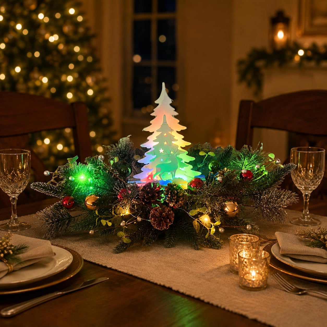 Lighted Christmas Centerpiece with Timer and Wooden Reindeer, additional listing view 7