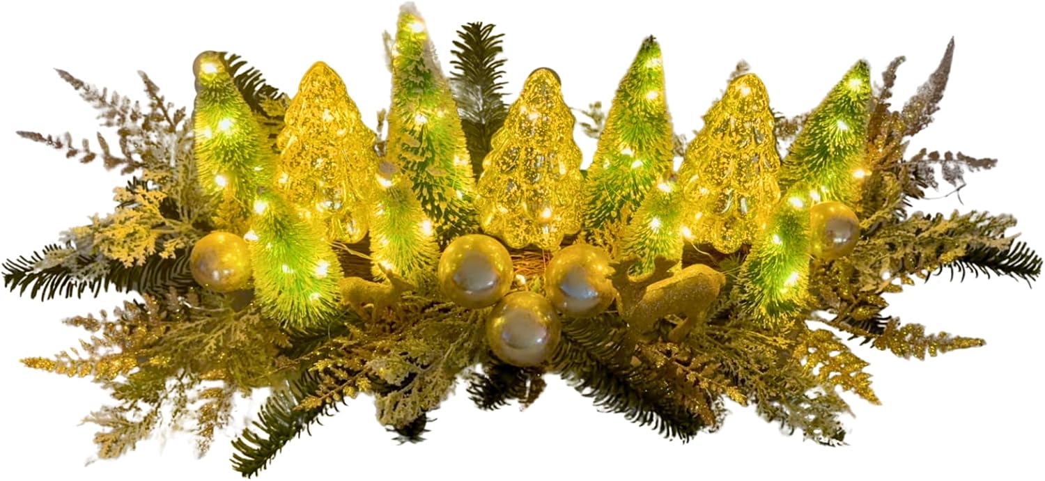 Lighted Christmas Table Centerpiece with Timer and Gold Mini Trees, additional listing view 2