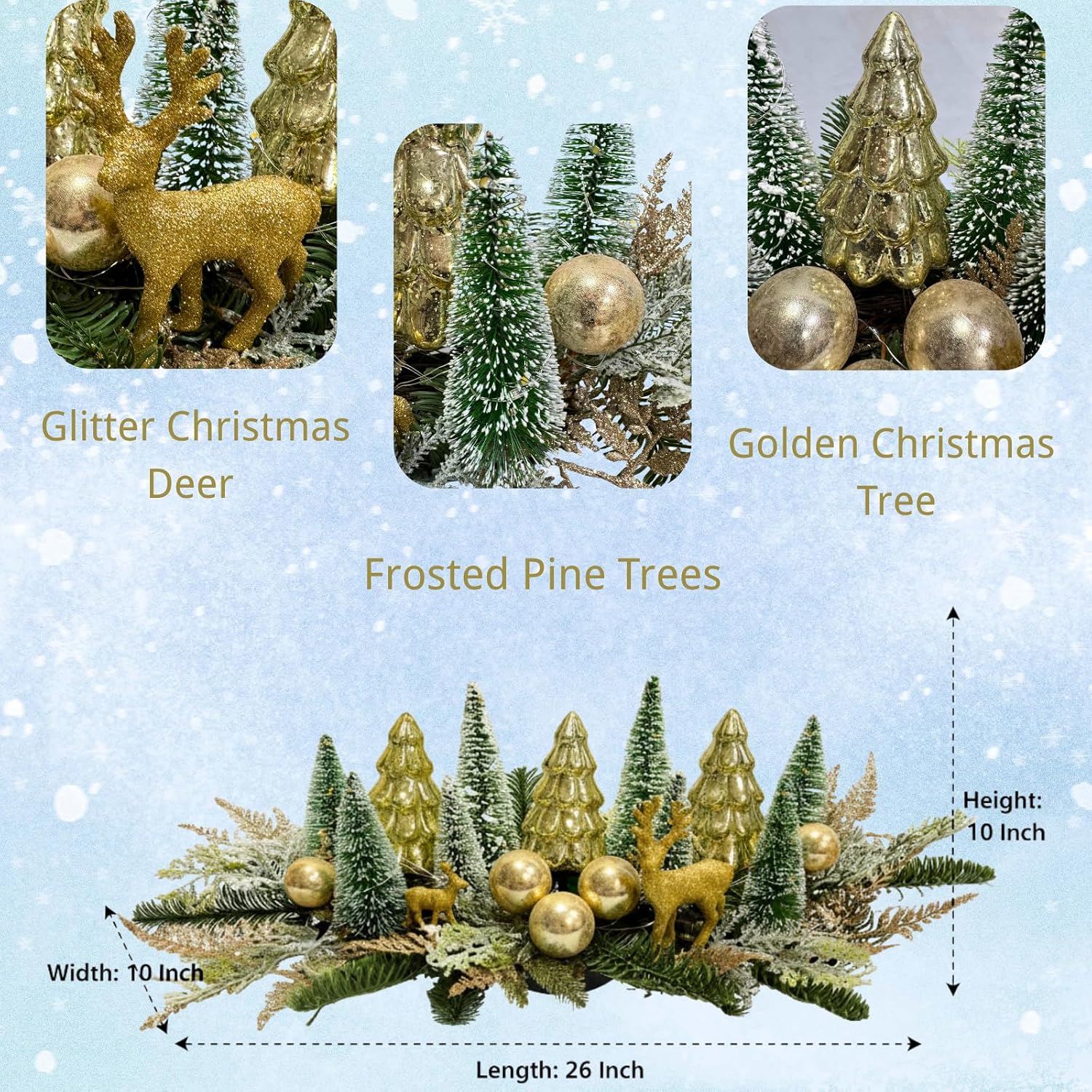 Lighted Christmas Table Centerpiece with Timer and Gold Mini Trees, additional listing view 3
