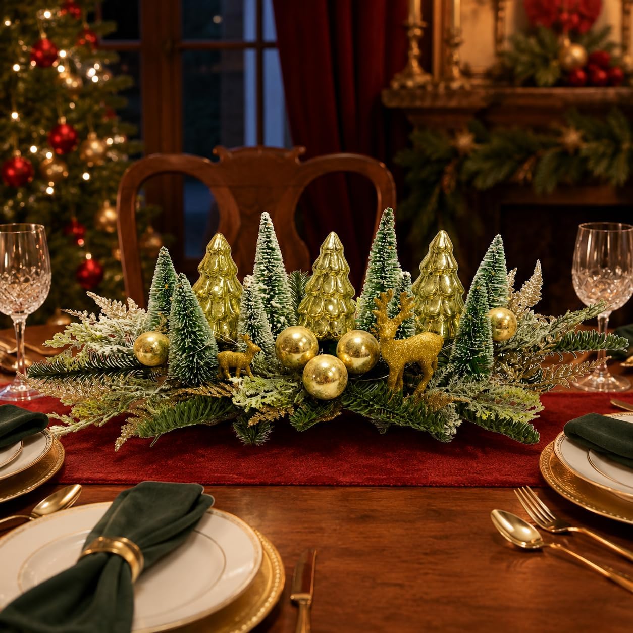 Lighted Christmas Table Centerpiece with Timer and Gold Mini Trees, additional listing view 5