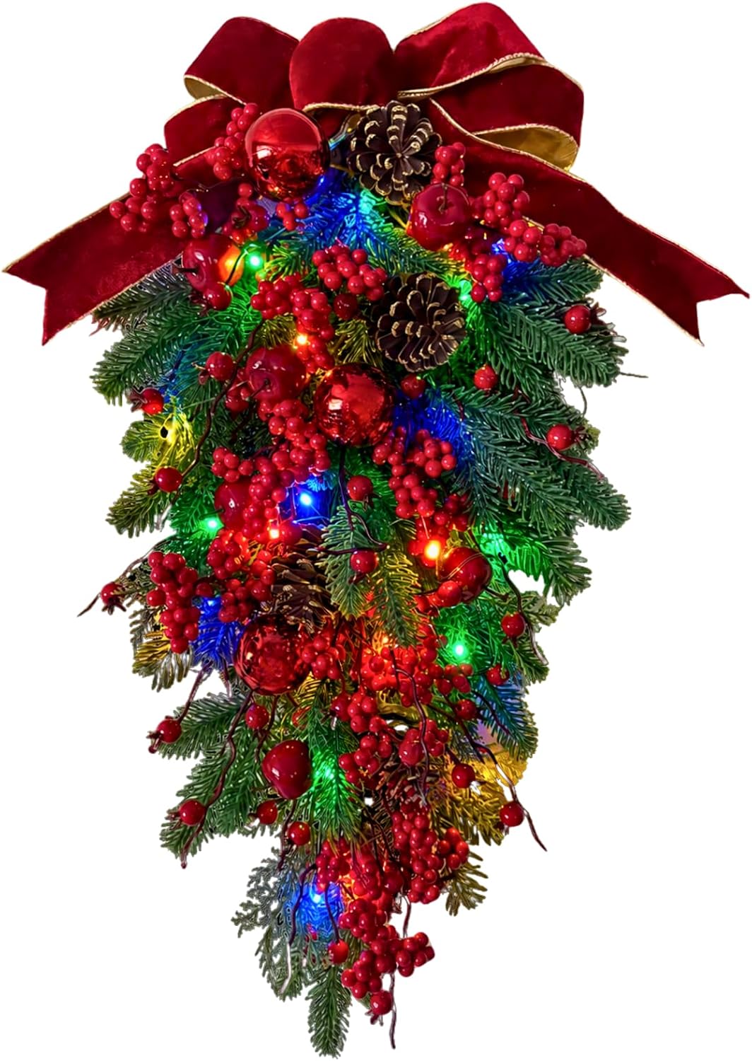 Lighted Christmas Teardrop Swag with 20 Multicolor LEDs and Timer, additional listing view 2
