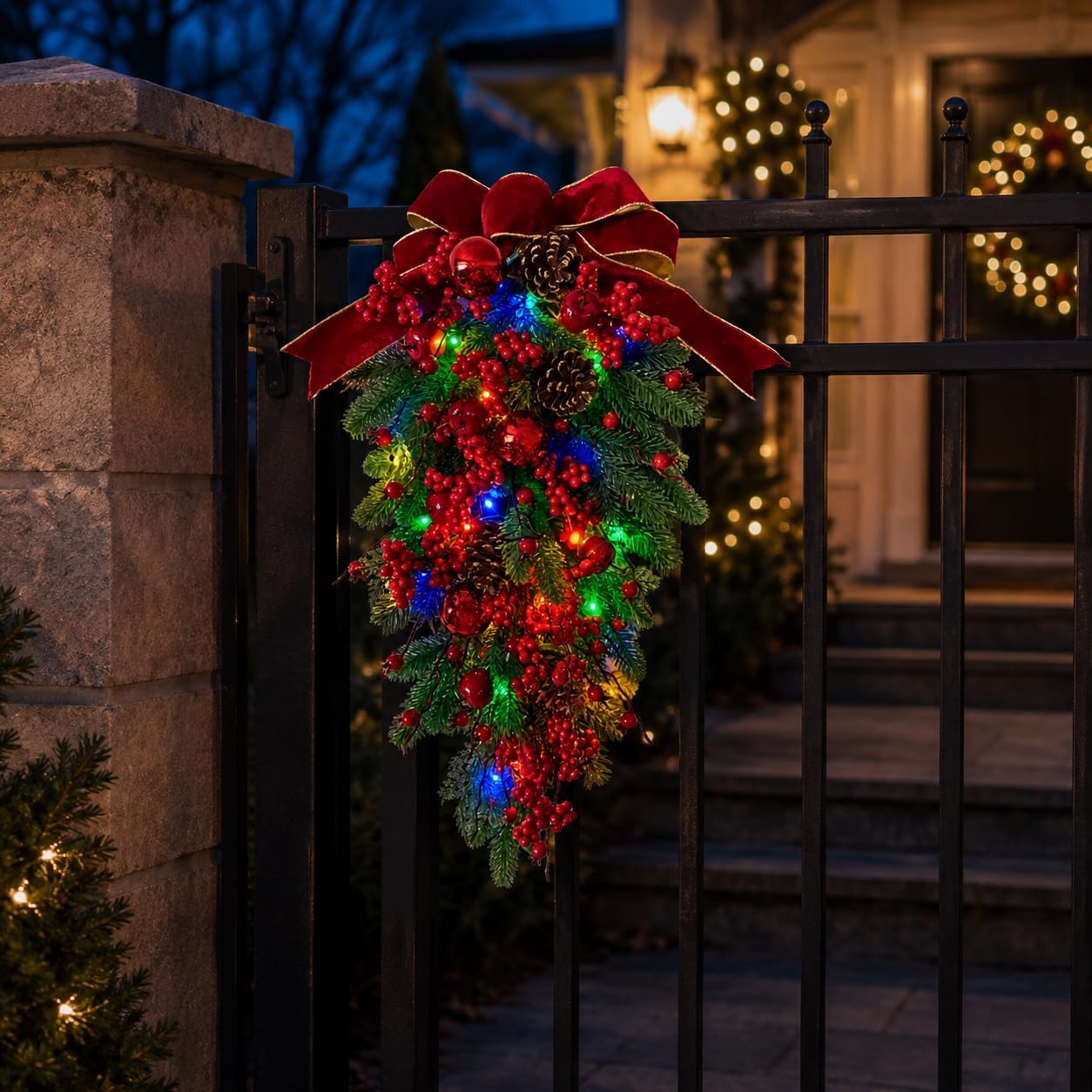 Lighted Christmas Teardrop Swag with 20 Multicolor LEDs and Timer, additional listing view 7