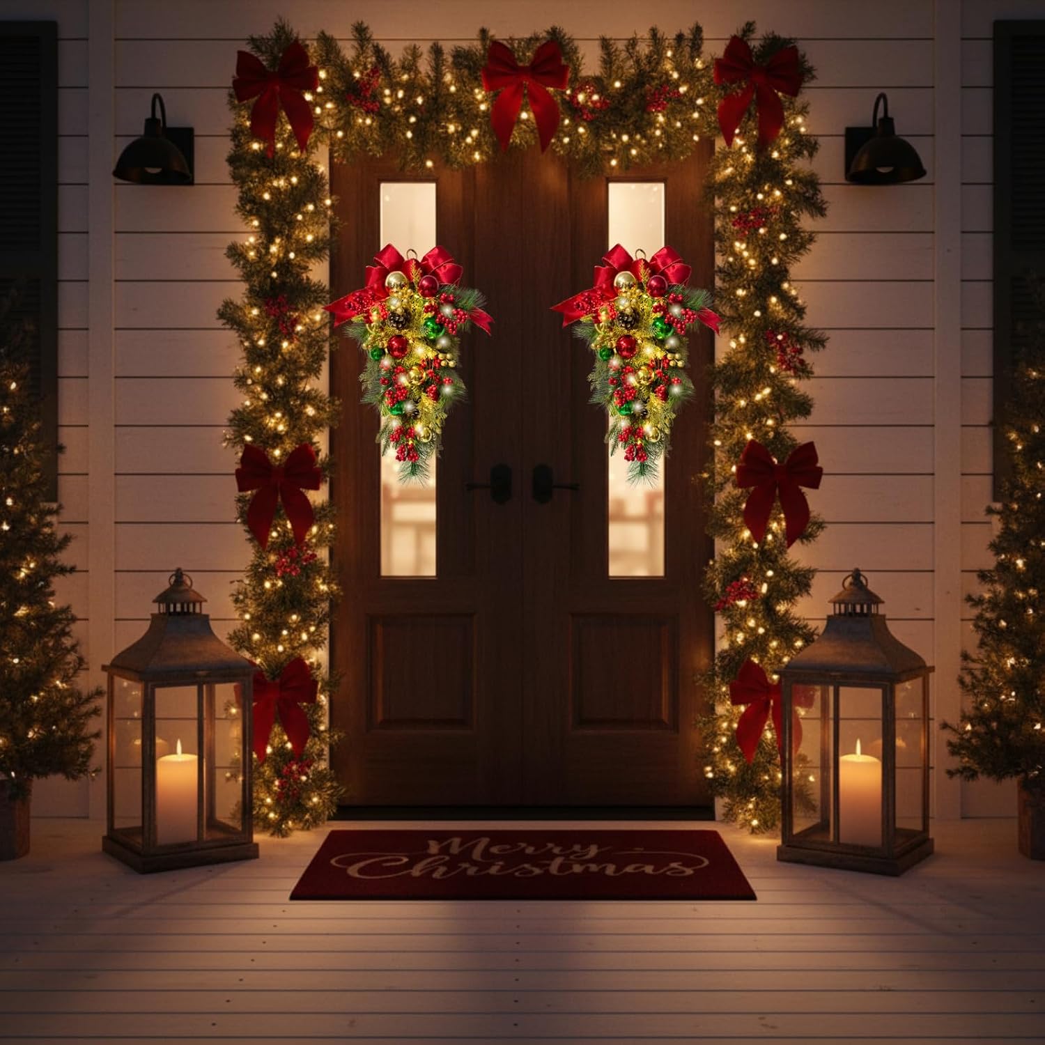Lighted Christmas Teardrop Swag with Timer, Red Bow and Ornaments, additional listing view 6