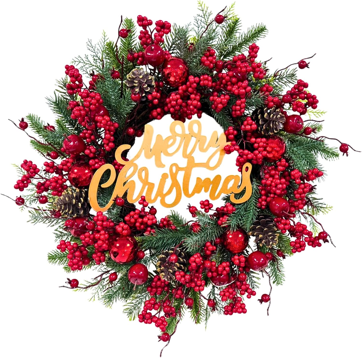 Lighted Christmas Wreath with Merry Christmas Sign and Timer, main product view