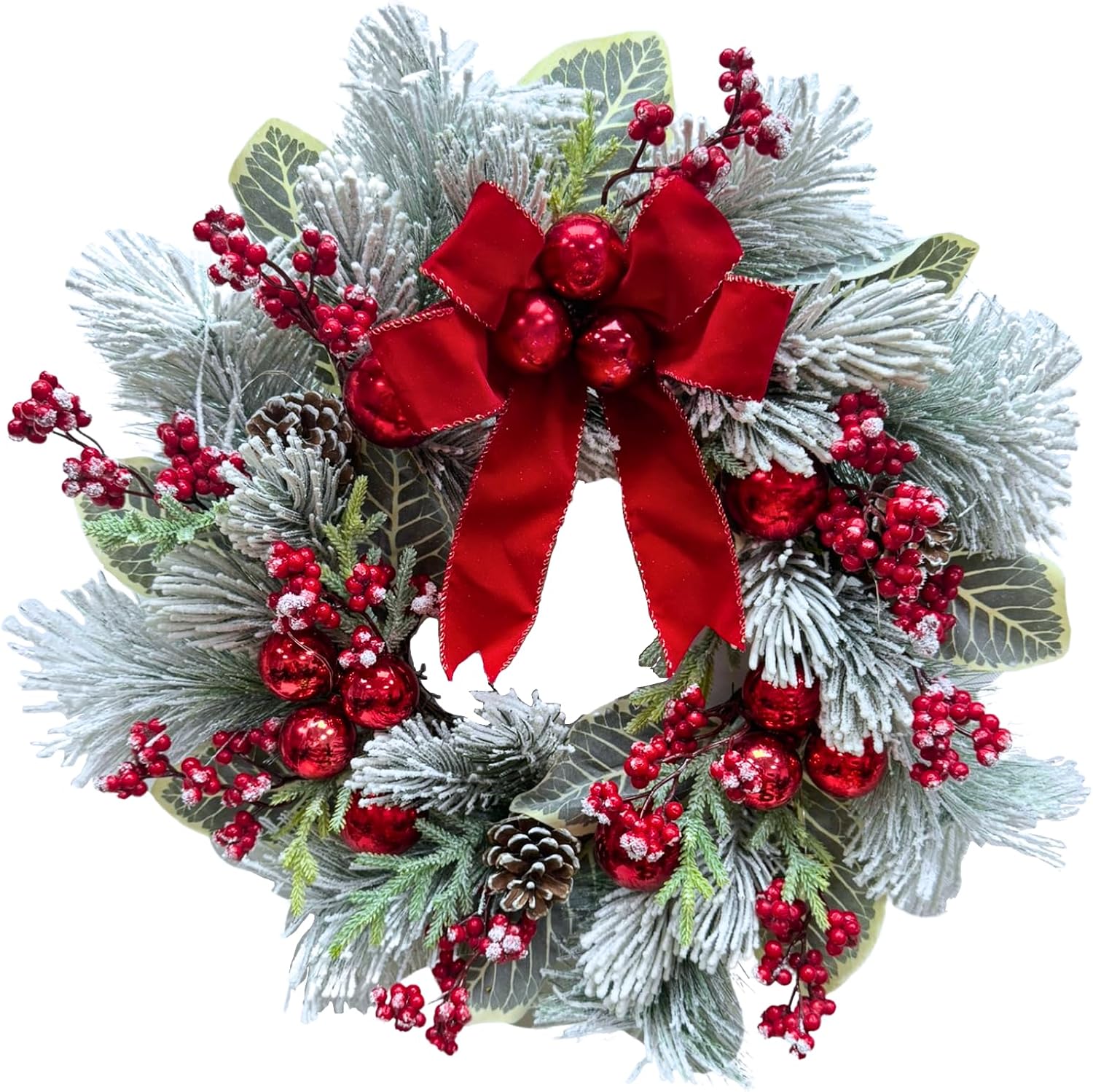 Lighted Christmas Wreath with Red Bow, Red Berries and Ornaments, additional listing view 2