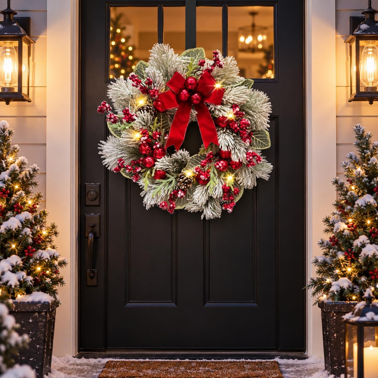 Lighted Christmas Wreath with Red Bow, Red Berries and Ornaments, additional listing view 6