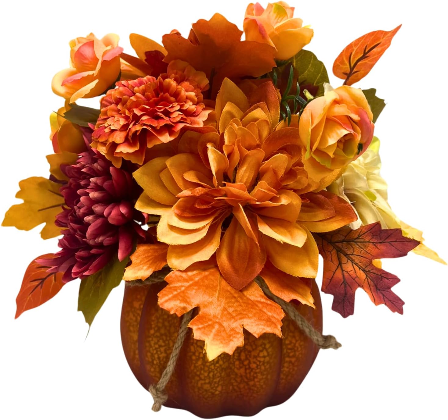 Lighted Fall Pumpkin Floral Arrangement with Orange Dahlia, main product view