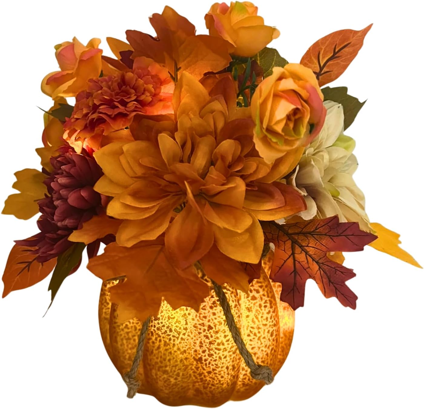 Lighted Fall Pumpkin Floral Arrangement with Orange Dahlia, additional listing view 2