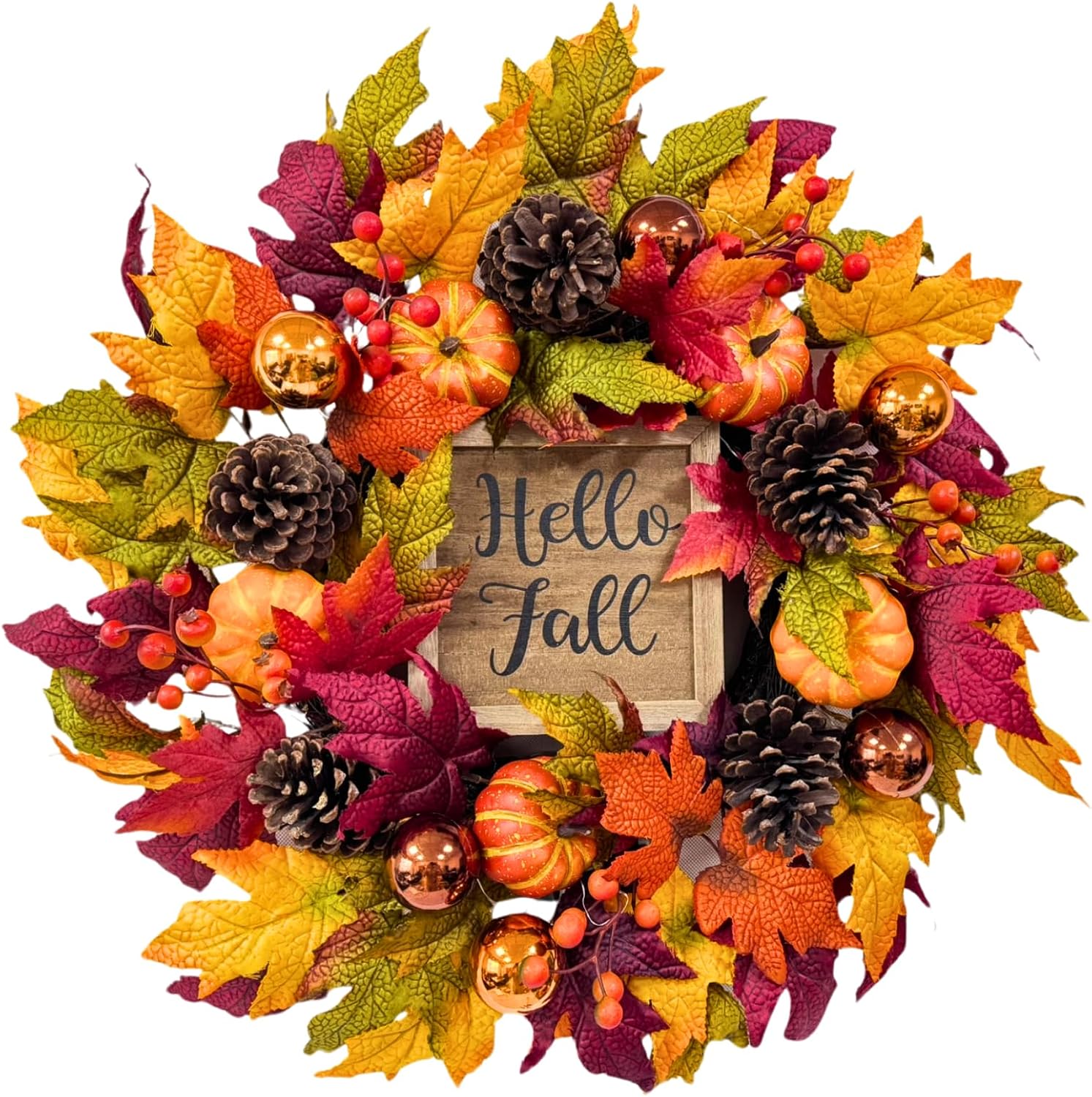 Lighted Fall Wreath with Pumpkins & Pinecones, main product view