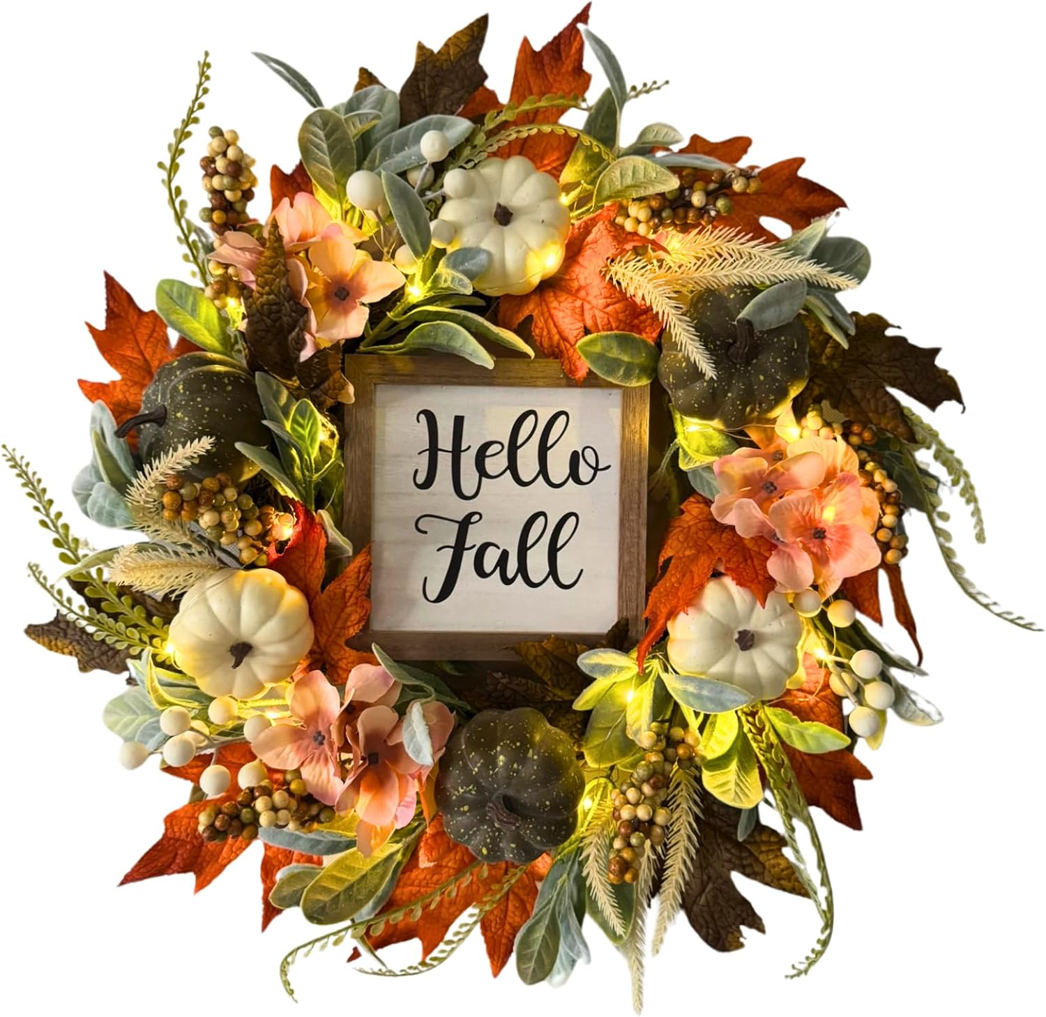 Lighted Fall Wreath with White Pumpkins, additional listing view 2