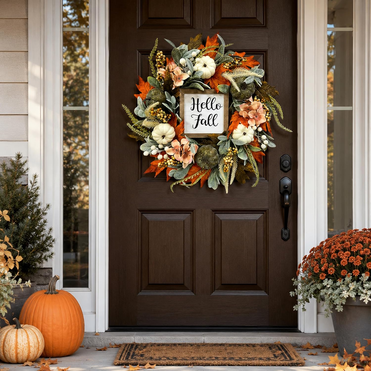 Lighted Fall Wreath with White Pumpkins, additional listing view 5