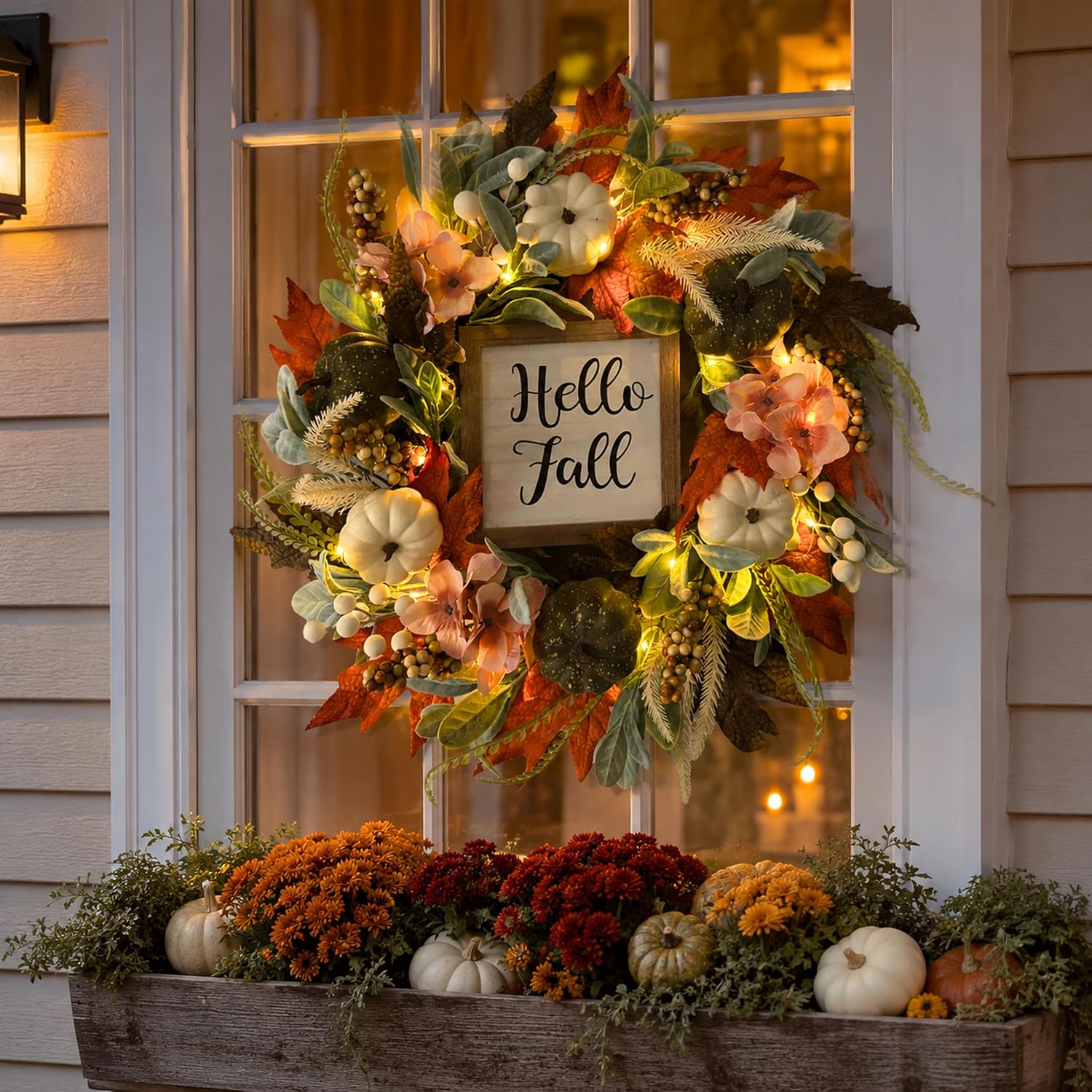 Lighted Fall Wreath with White Pumpkins, additional listing view 6