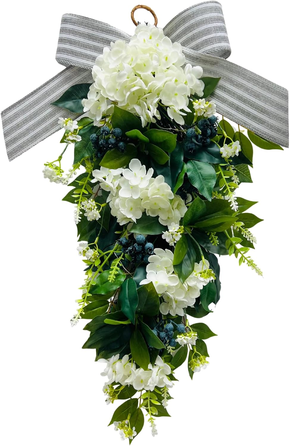 Lighted Floral Teardrop Swag with Timer, Hydrangea and Blue Berries, main product view