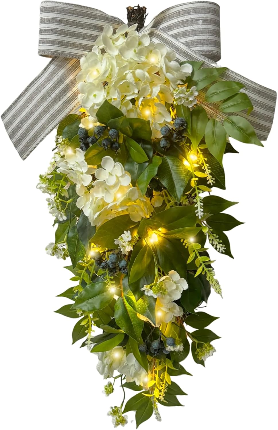 Lighted Floral Teardrop Swag with Timer, Hydrangea and Blue Berries, additional listing view 2