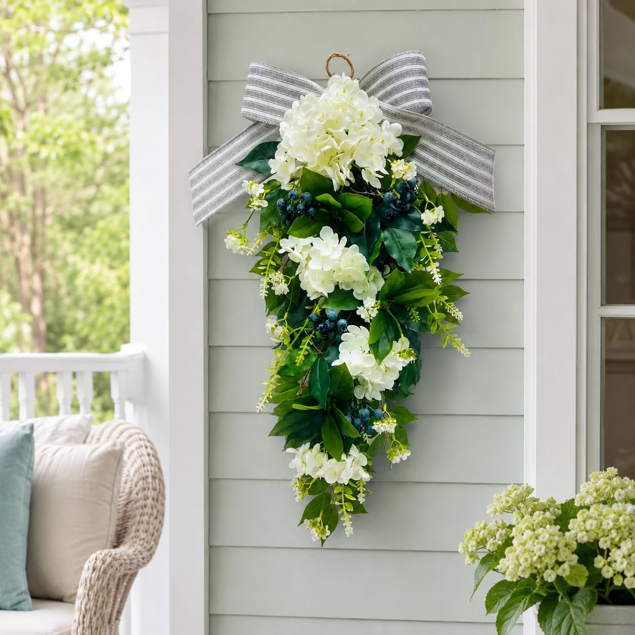 Lighted Floral Teardrop Swag with Timer, Hydrangea and Blue Berries, additional listing view 5