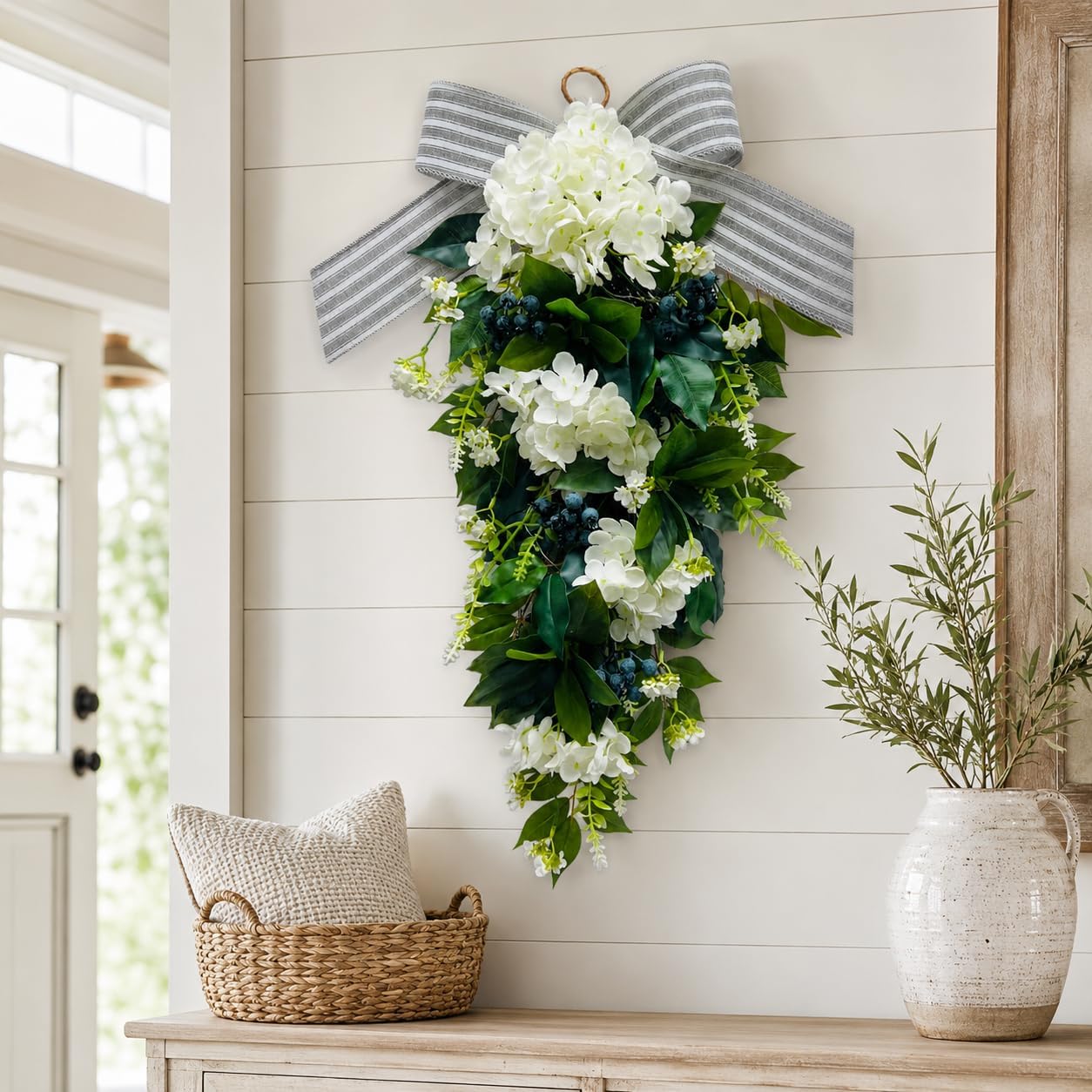 Lighted Floral Teardrop Swag with Timer, Hydrangea and Blue Berries, additional listing view 6