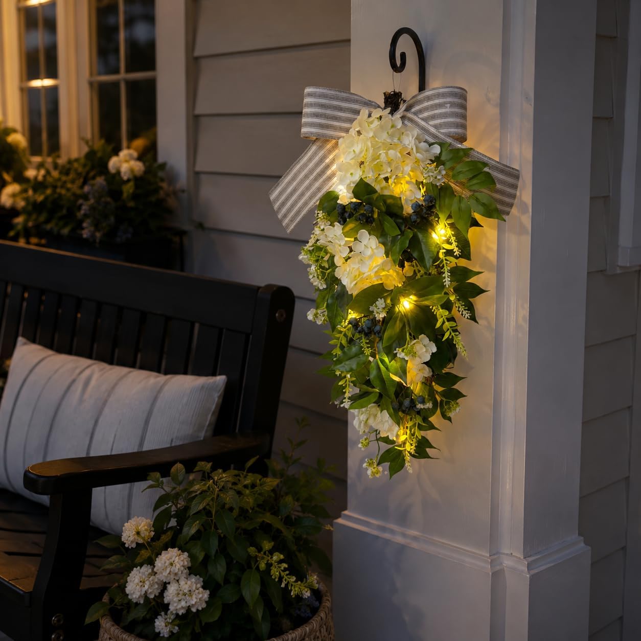 Lighted Floral Teardrop Swag with Timer, Hydrangea and Blue Berries, additional listing view 7