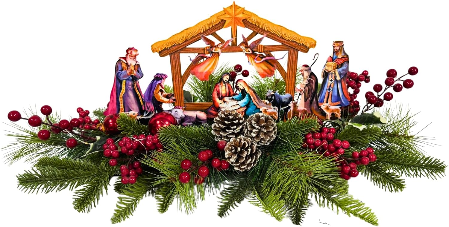 Lighted Nativity Scene Christmas Table Centerpiece with Timer, main product view