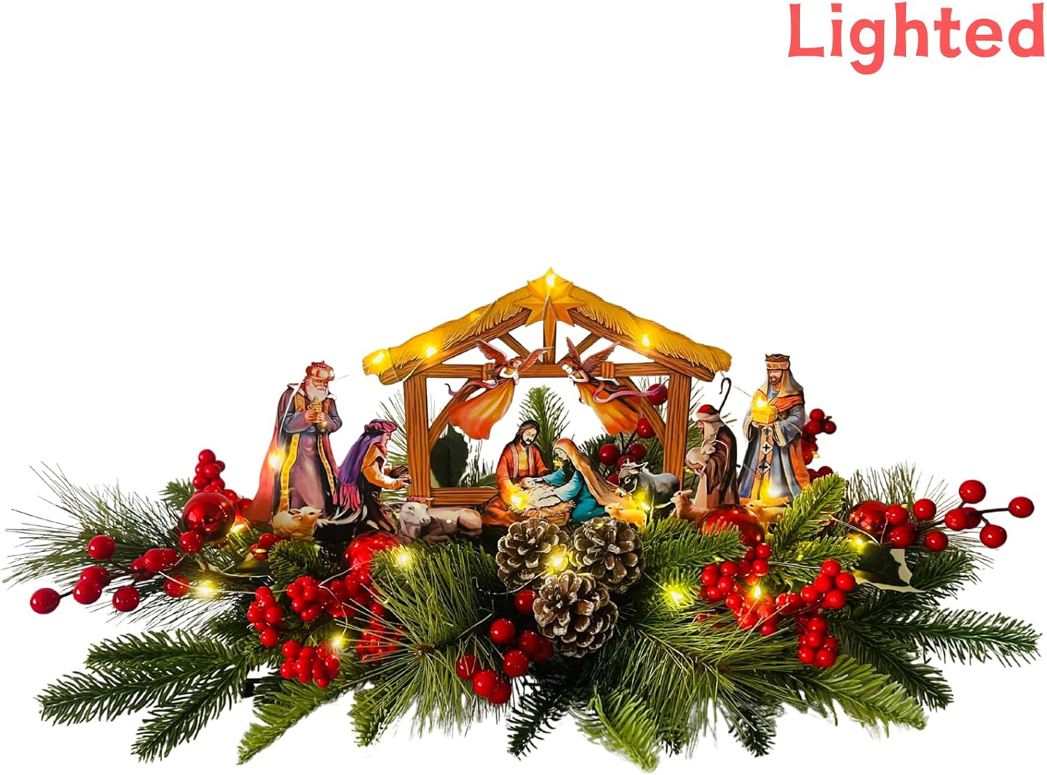Lighted Nativity Scene Christmas Table Centerpiece with Timer, additional listing view 2