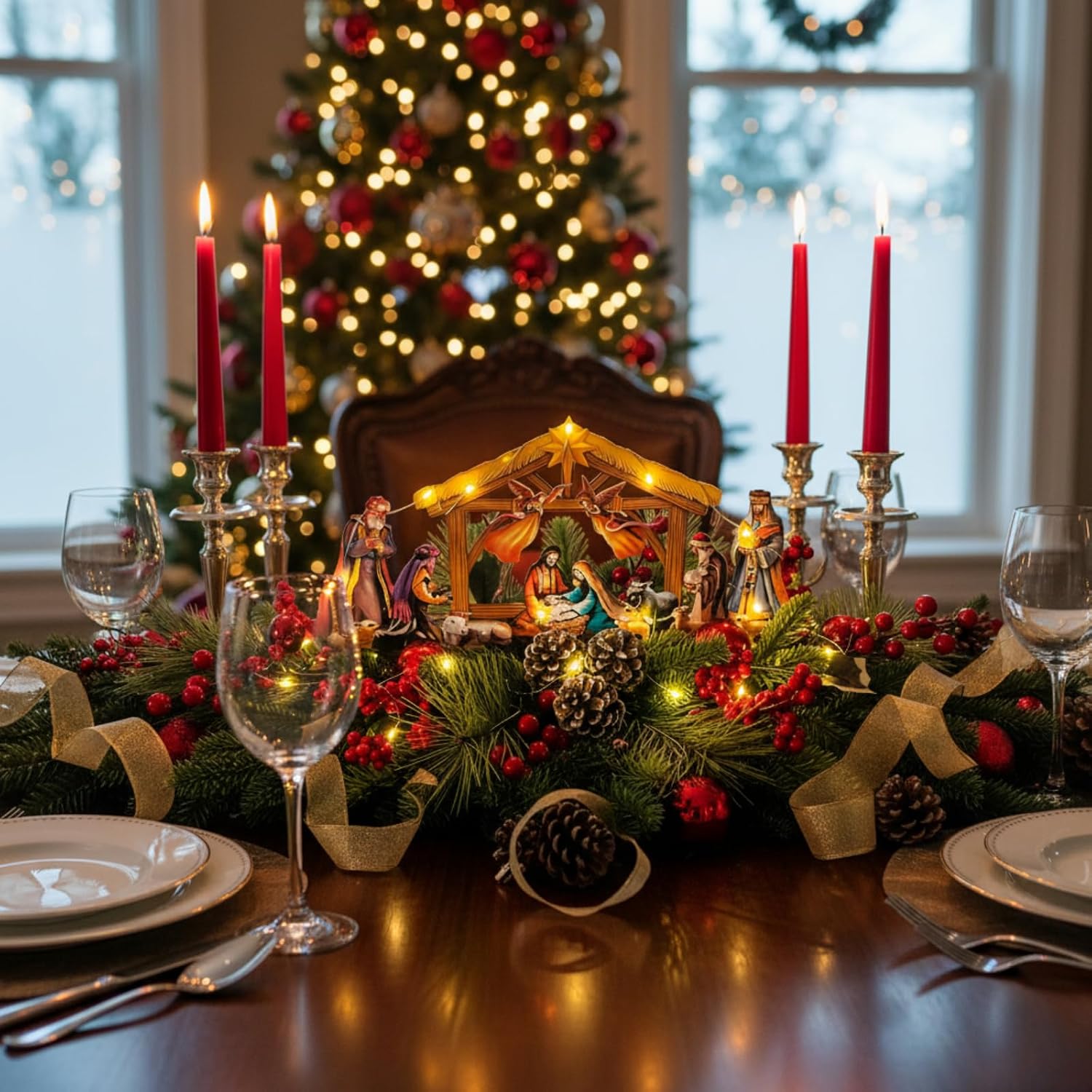 Lighted Nativity Scene Christmas Table Centerpiece with Timer, additional listing view 4