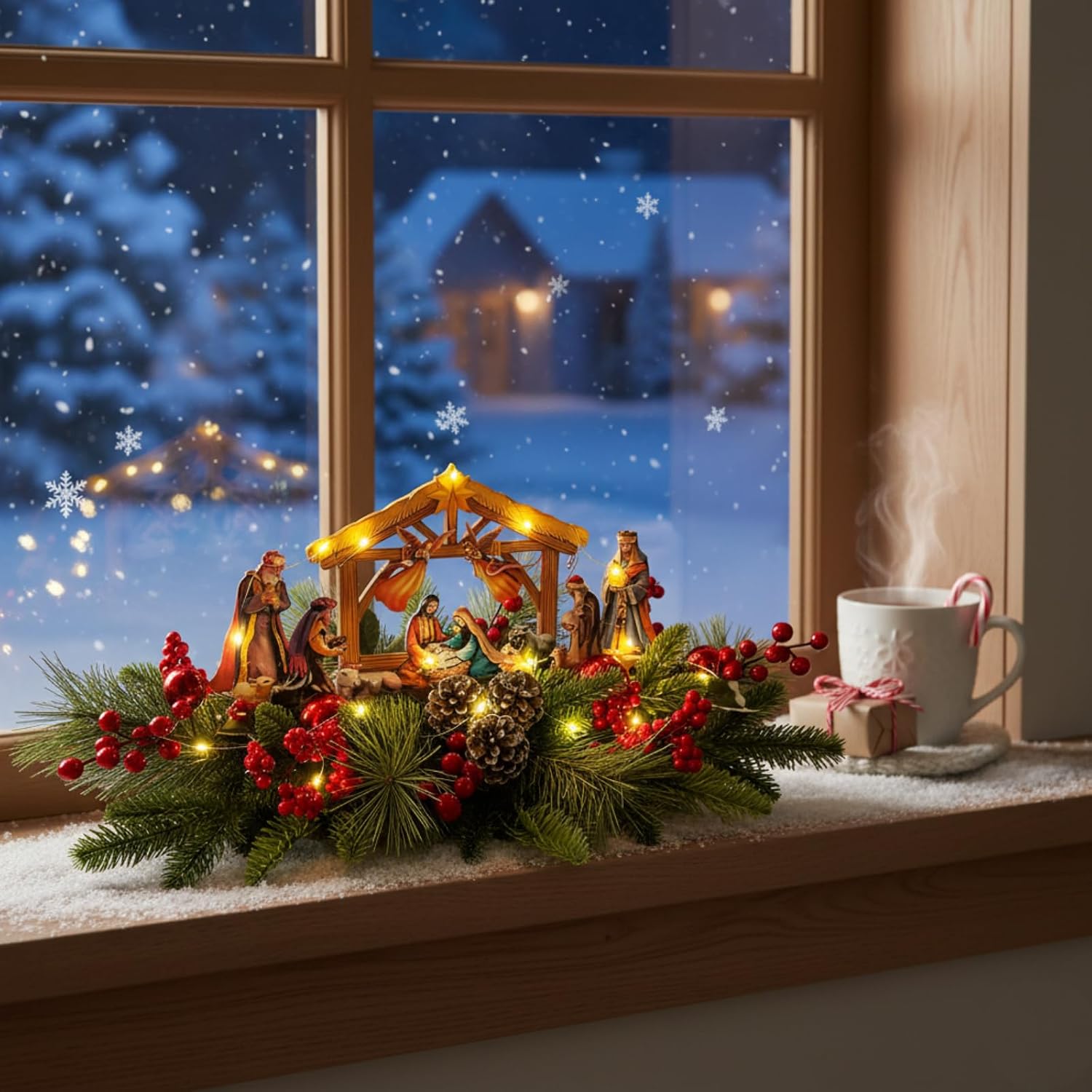 Lighted Nativity Scene Christmas Table Centerpiece with Timer, additional listing view 5