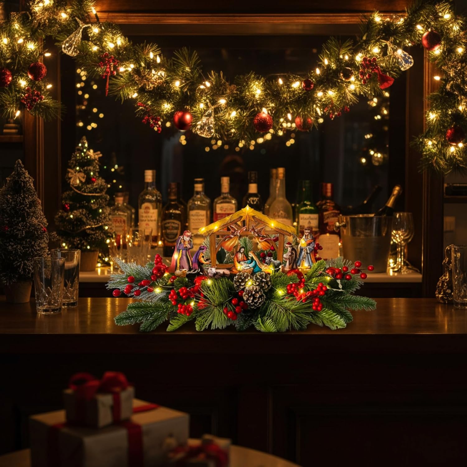 Lighted Nativity Scene Christmas Table Centerpiece with Timer, additional listing view 6