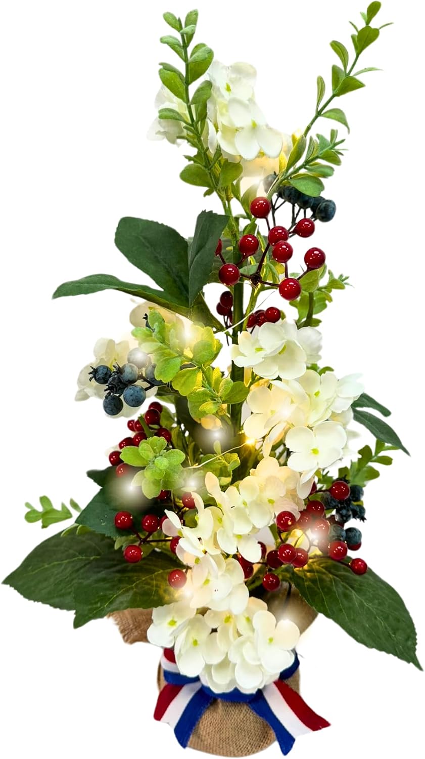 Lighted Patriotic Floral Arrangement with Timer, Faux Hydrangeas, additional listing view 2
