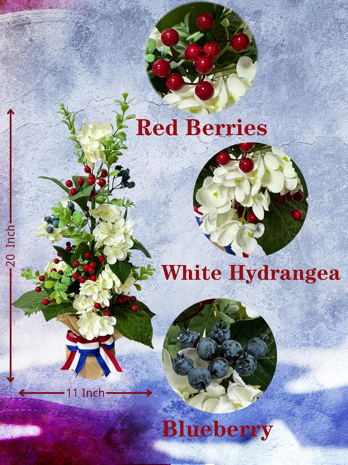 Lighted Patriotic Floral Arrangement with Timer, Faux Hydrangeas, additional listing view 3