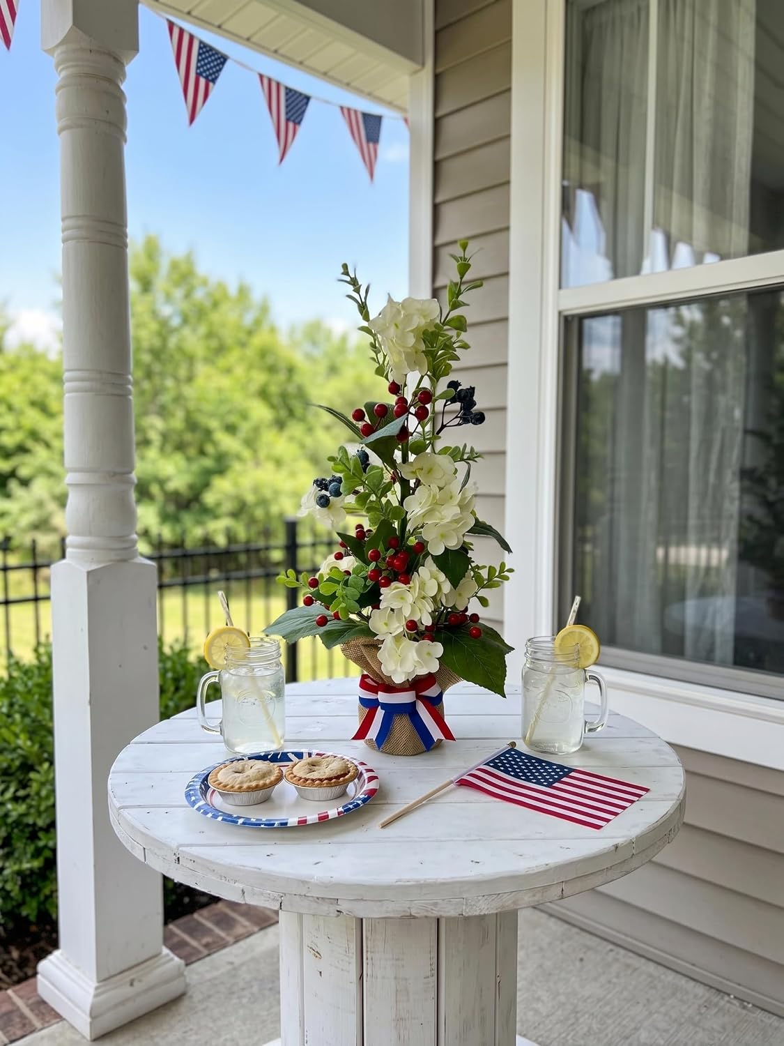 Lighted Patriotic Floral Arrangement with Timer, Faux Hydrangeas, additional listing view 4