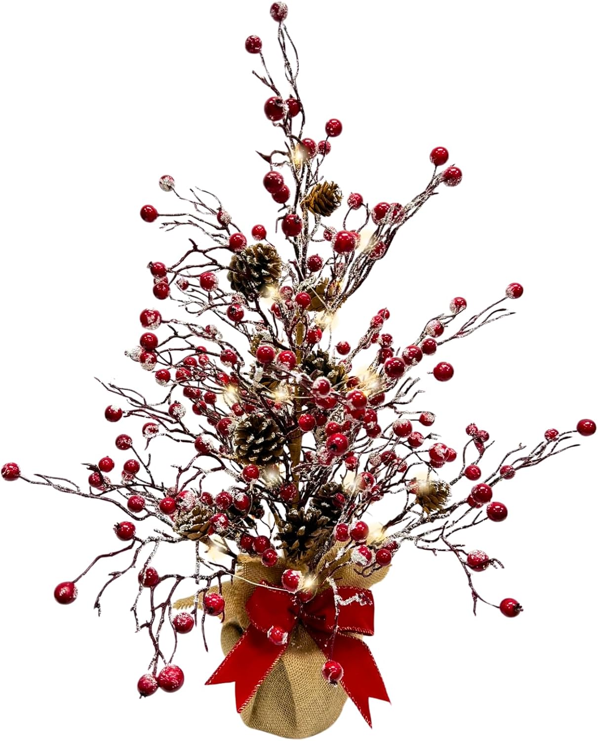 Lighted Red Berries Tree Table Decoration Christmas Tree with Snow Flocked, main product view